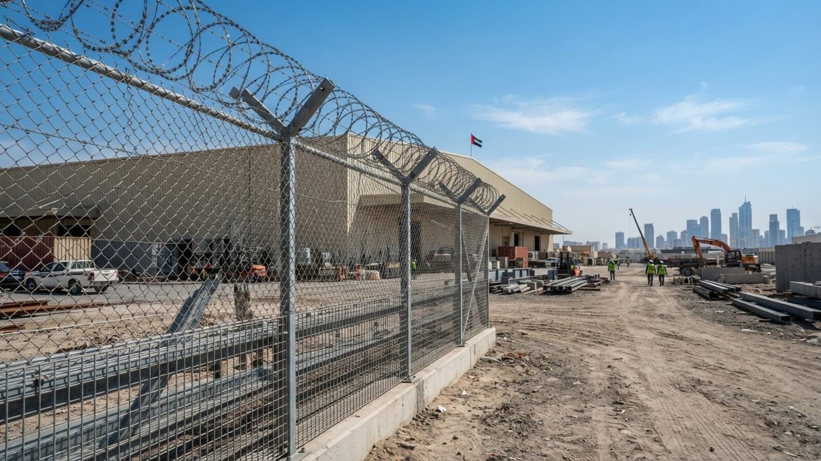 Chain-link and barbed wire security perimeter fencing