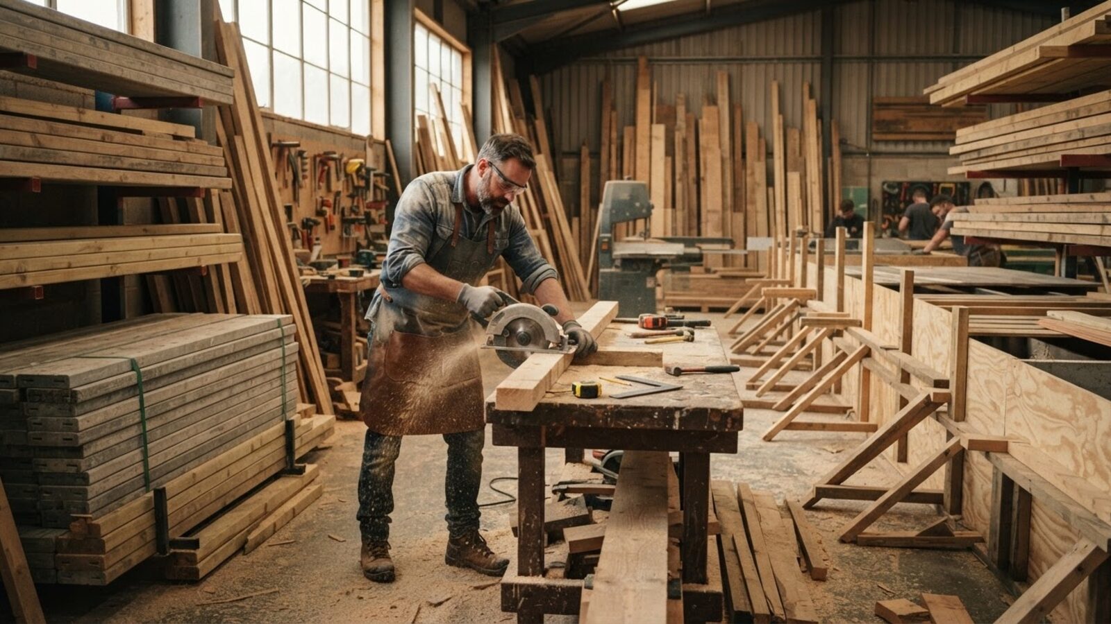 Timber planks and carpentry wood works for construction
