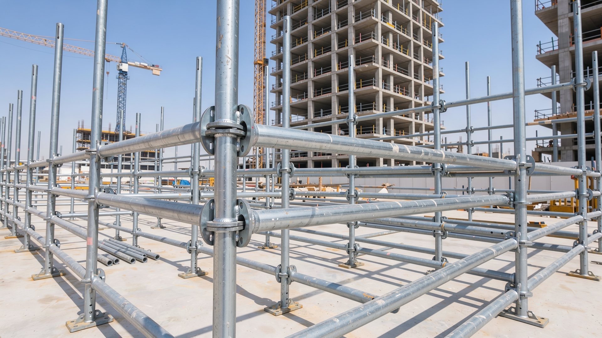 Cuplock scaffolding system erected on a Dubai construction site by Mahraj Scaffoldings