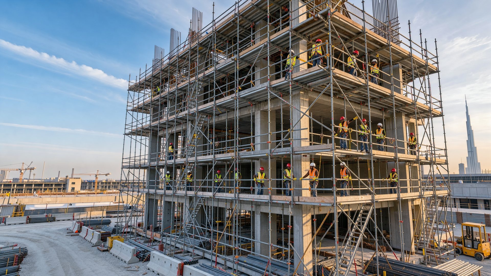 Access scaffolding erected on a high-rise building in the UAE